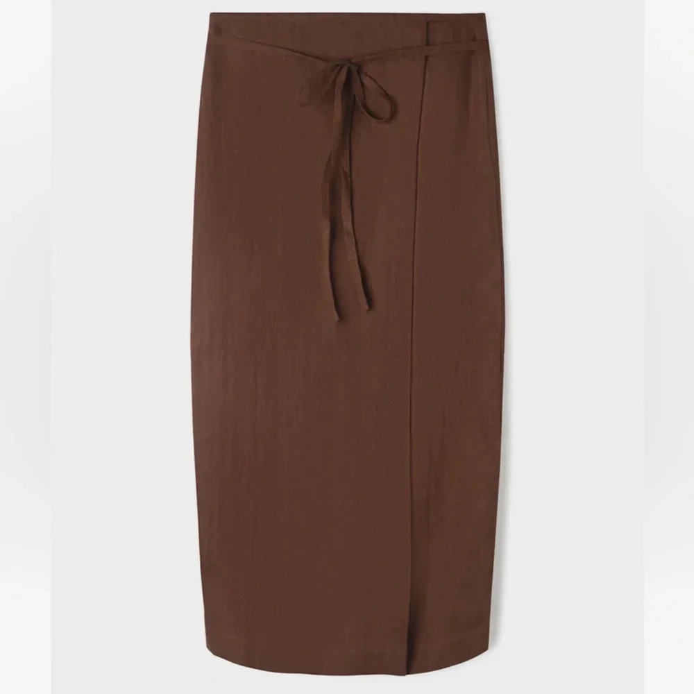 Zulu and Zephyr Chocolate Linen Wrap Skirt sz.US 4 Runs Small - Picture 4 of 12